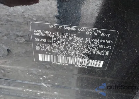 2022 Subaru Forester Touring z USA, uszkodzony, nr VIN JF2SKARC2NH487380